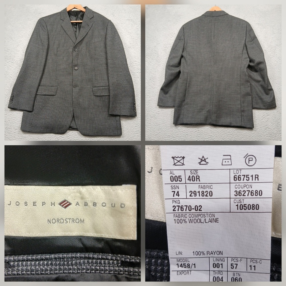 Joseph Abboud Wool‎ Blazer Mens 40R Gray Textured Nordstrom Sport Coat